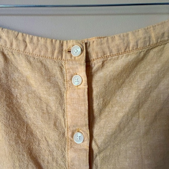 Linen Cotton Button Front A-Line Pin Up Rockabilly Full Midi Skirt Yellow Sz 12 - Picture 4 of 10